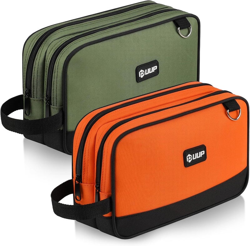 UUP 12" Small Tool Bag 2 Pack, Zipper Tool Pouch 2 Compartments, Utility ToolBag with Carrying Handle, Toolbox Organization, Screwdriver Storage Tool Box, Electrician Mechanic Men Dad Gifts, Orange/Green - Image 1